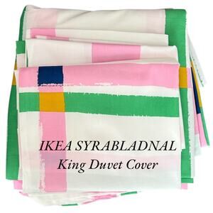 IKEA SYRABLADMAL Multicolor Check King Duvet Cover & Pillowcases